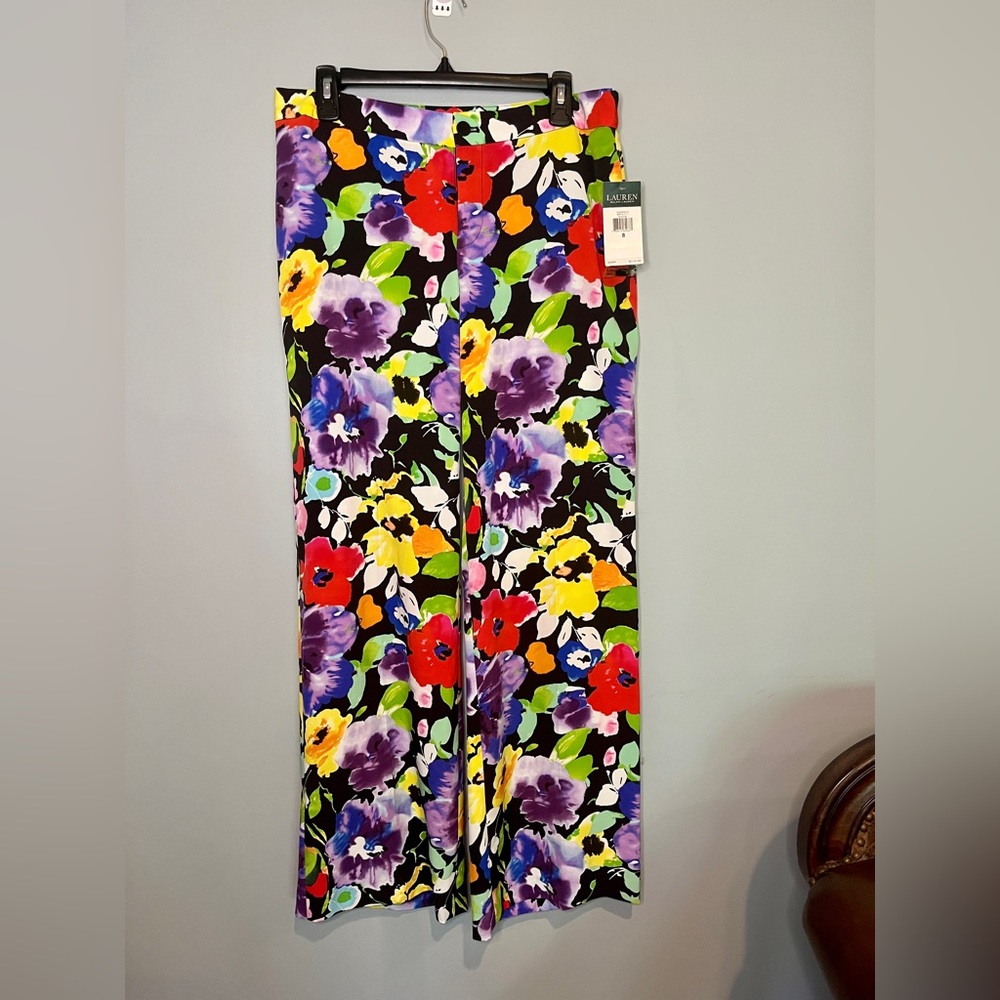 NWT Lauren by Ralph Lauren Floral Print Wide-Leg Pants - Size 8